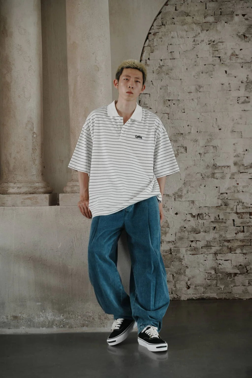 LAPIVIMA T-SHIRT POLO - WHITE WITH BLACK STRIPES