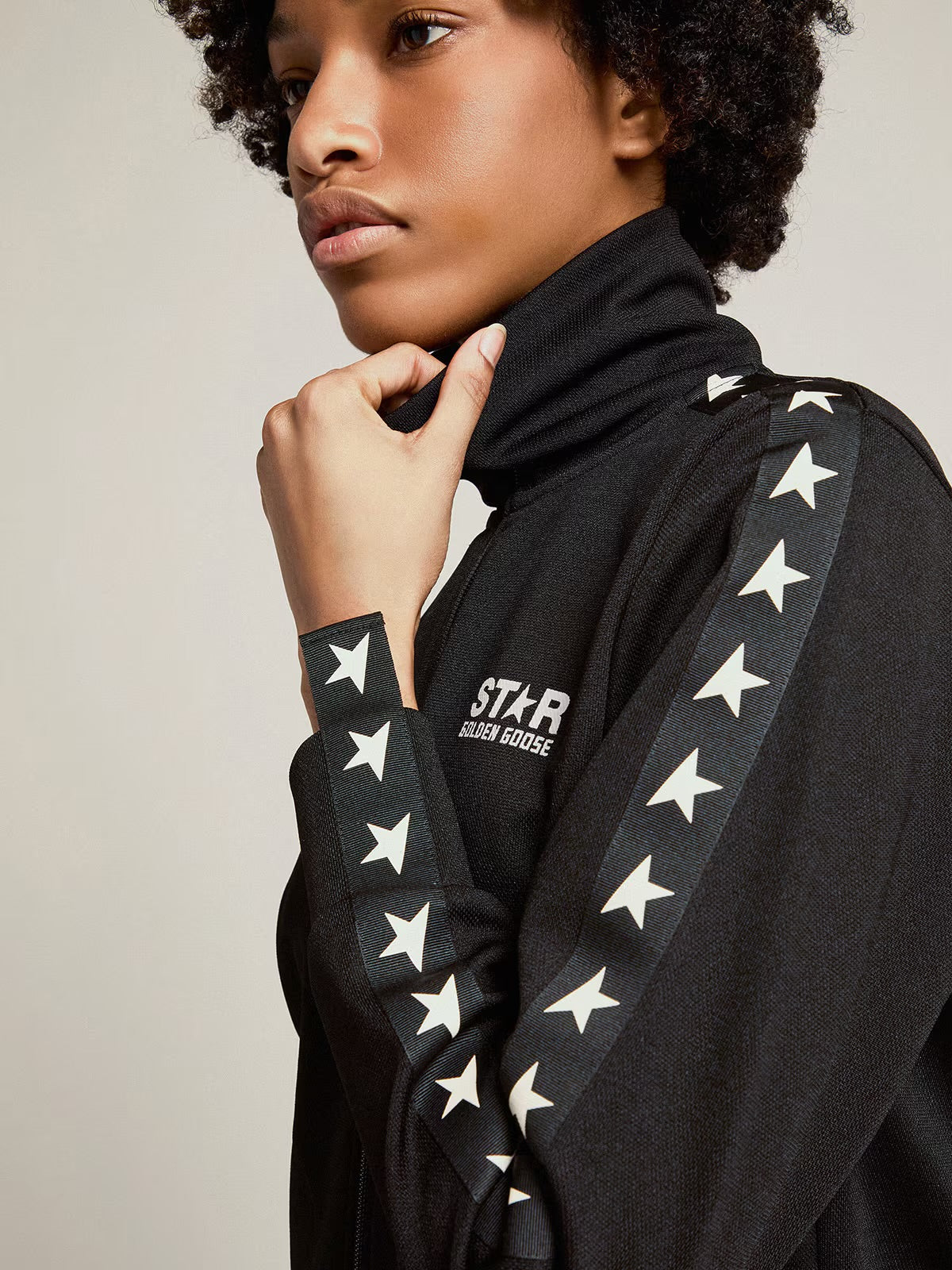 Women’S Black Zipped Sweatshirt With White Stars