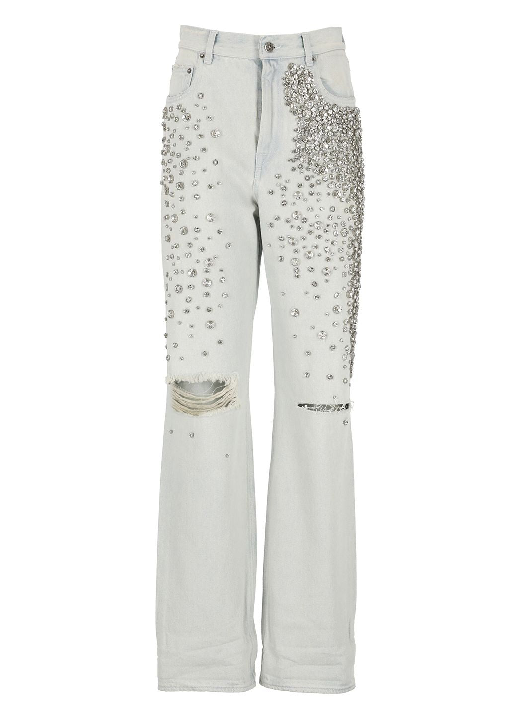 Women'S Bleached Jeans With Cabochon Crystals