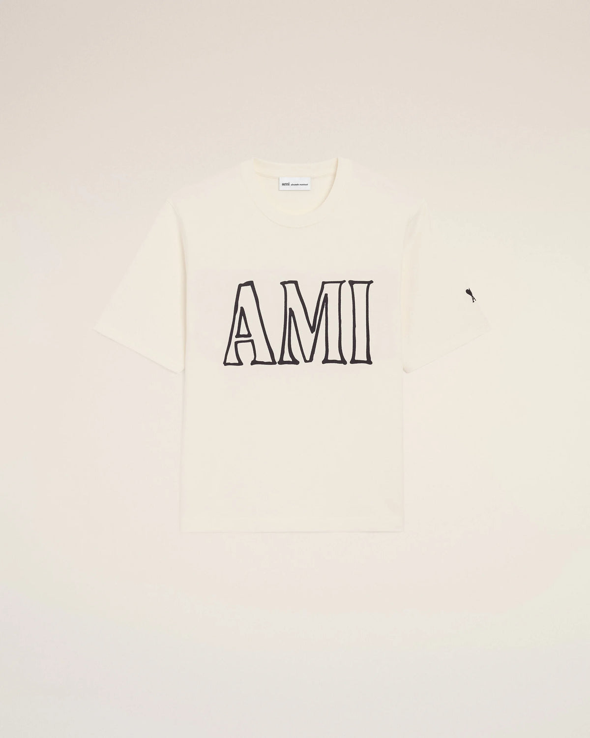WHITE COTTON AMI PARIS PRINT T-SHIRT