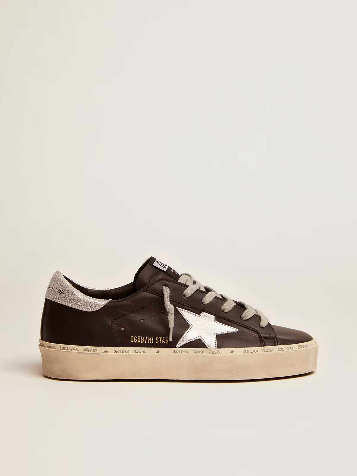 Women'S Hi Star In Black Leather With Silver Laminated Leather Star