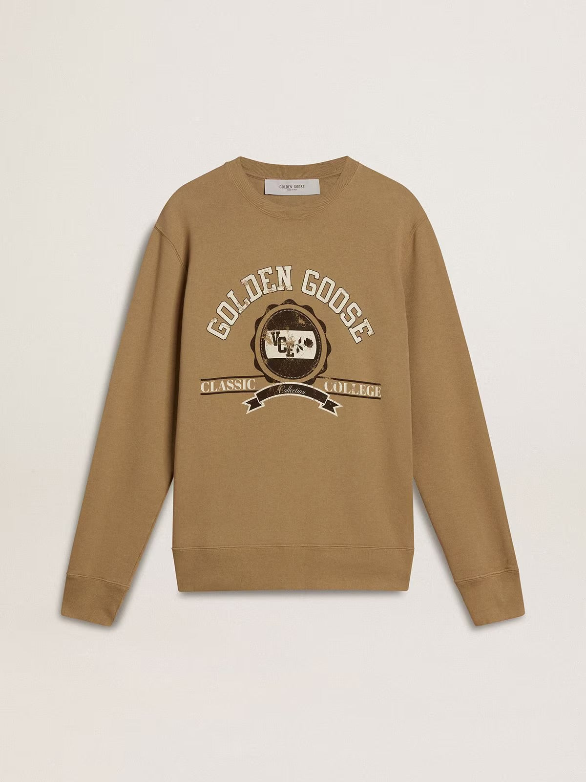 Men's beige cotton sweatshirt with print on the front