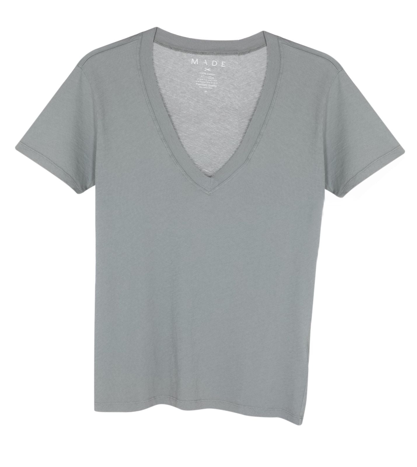 Woman Made V-Neck Cotton Tee -Grey