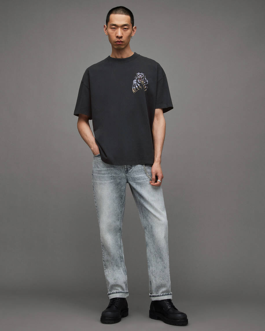Allsaints Beast Oversized Panther Crew T-Shirt - Washed Black