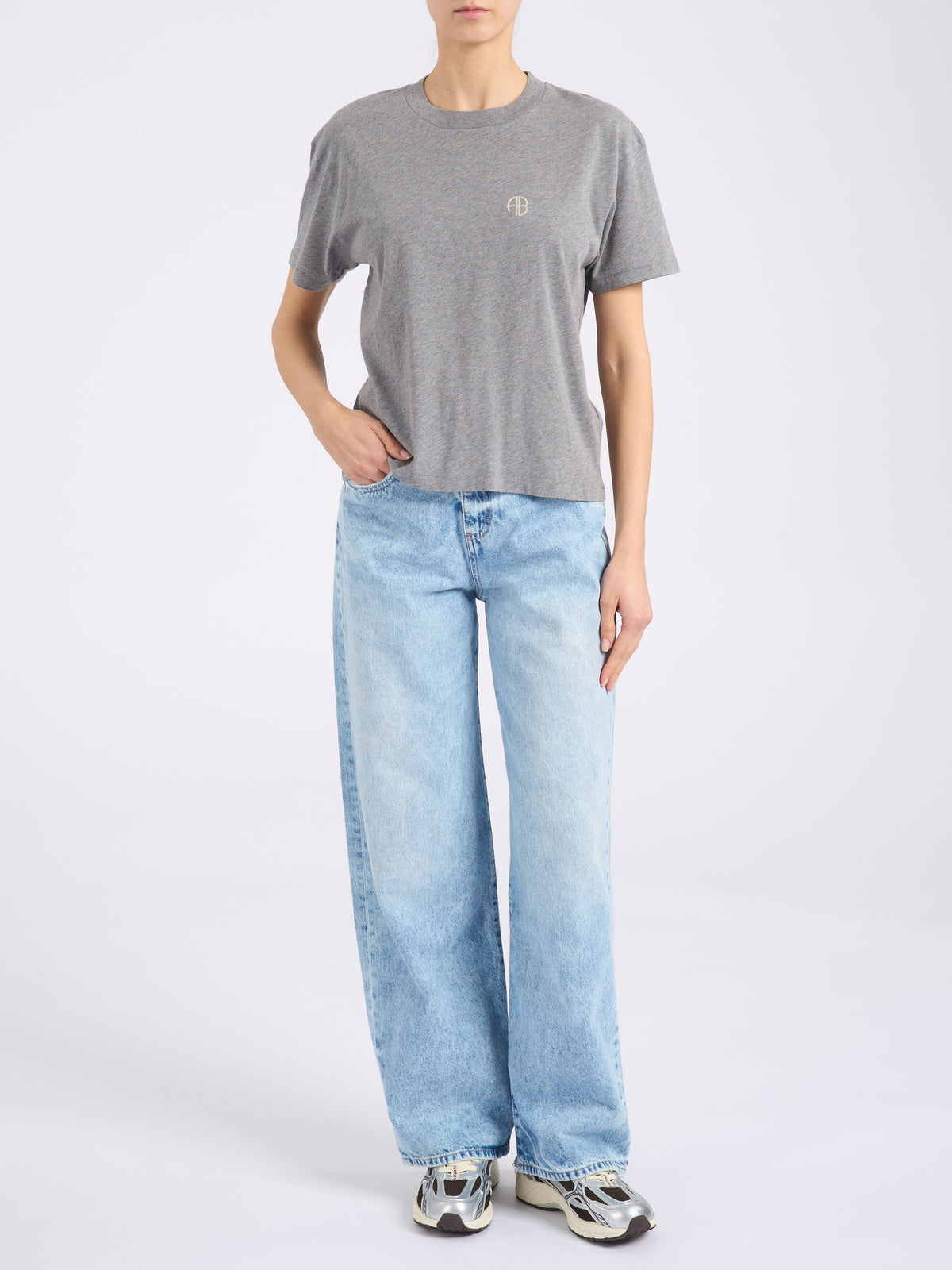 Anine Bing Gray Cotton T-Shirt