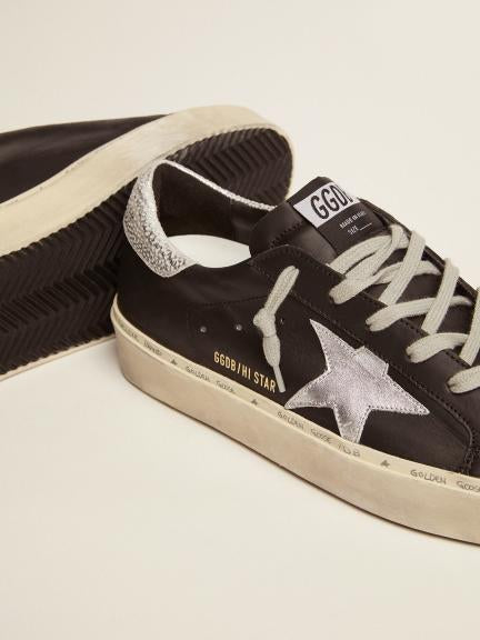 Women'S Hi Star In Black Leather With Silver Laminated Leather Star