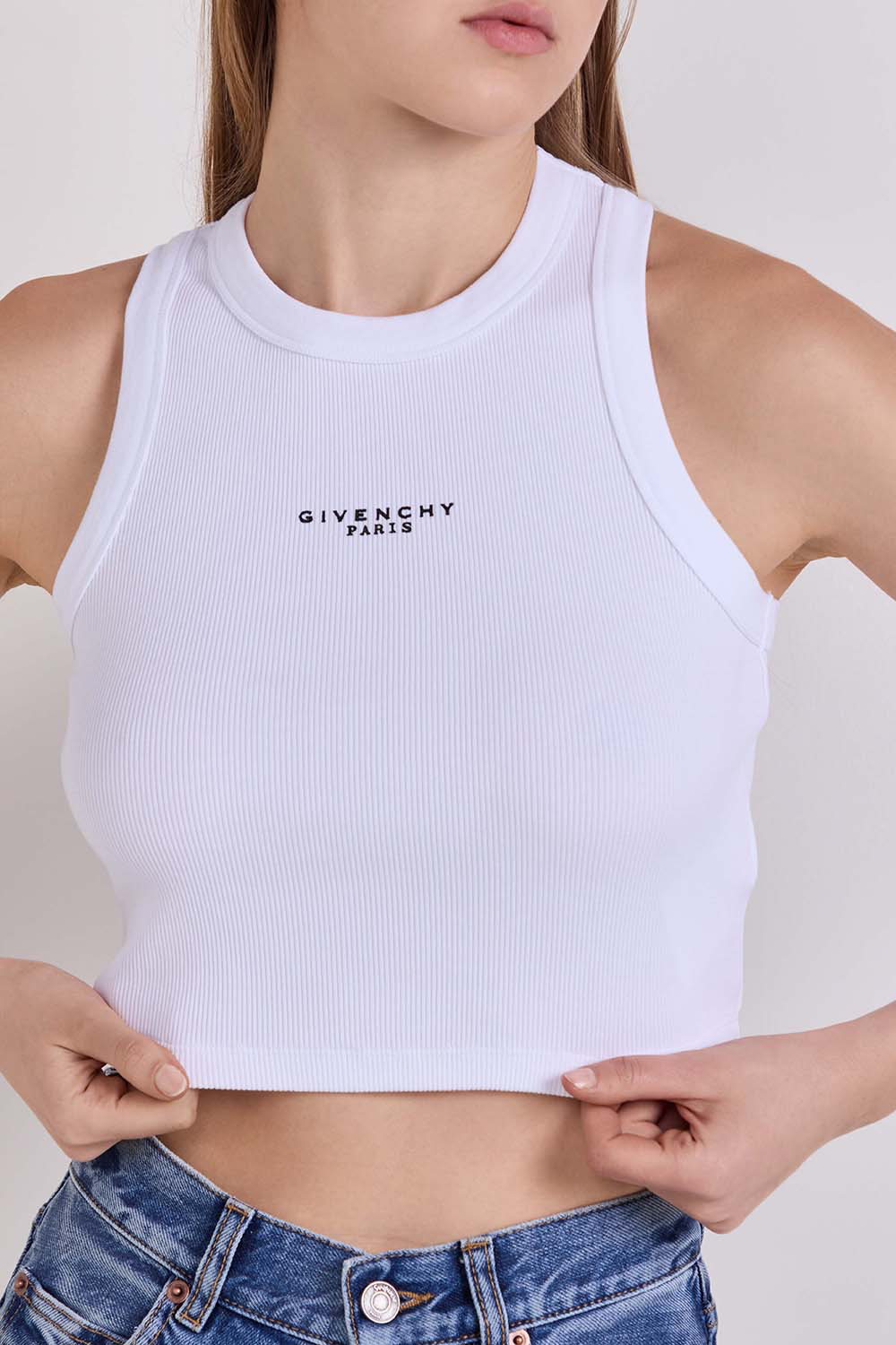 Cropped tank top in cotton with Givenchy Paris print