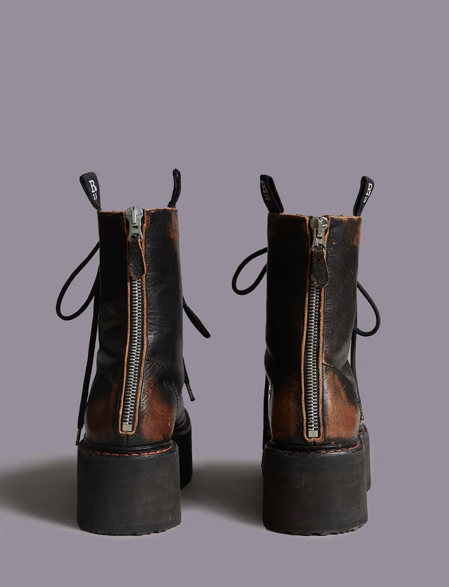 DOUBLE STACK LEATHER BOOTS | BROWN