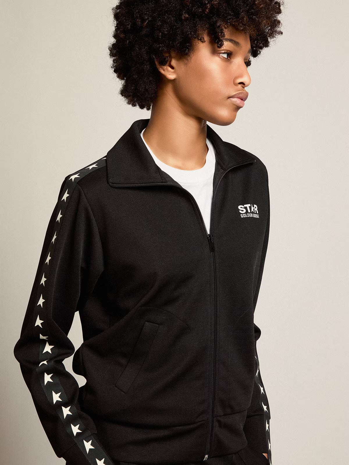 Women’S Black Zipped Sweatshirt With White Stars