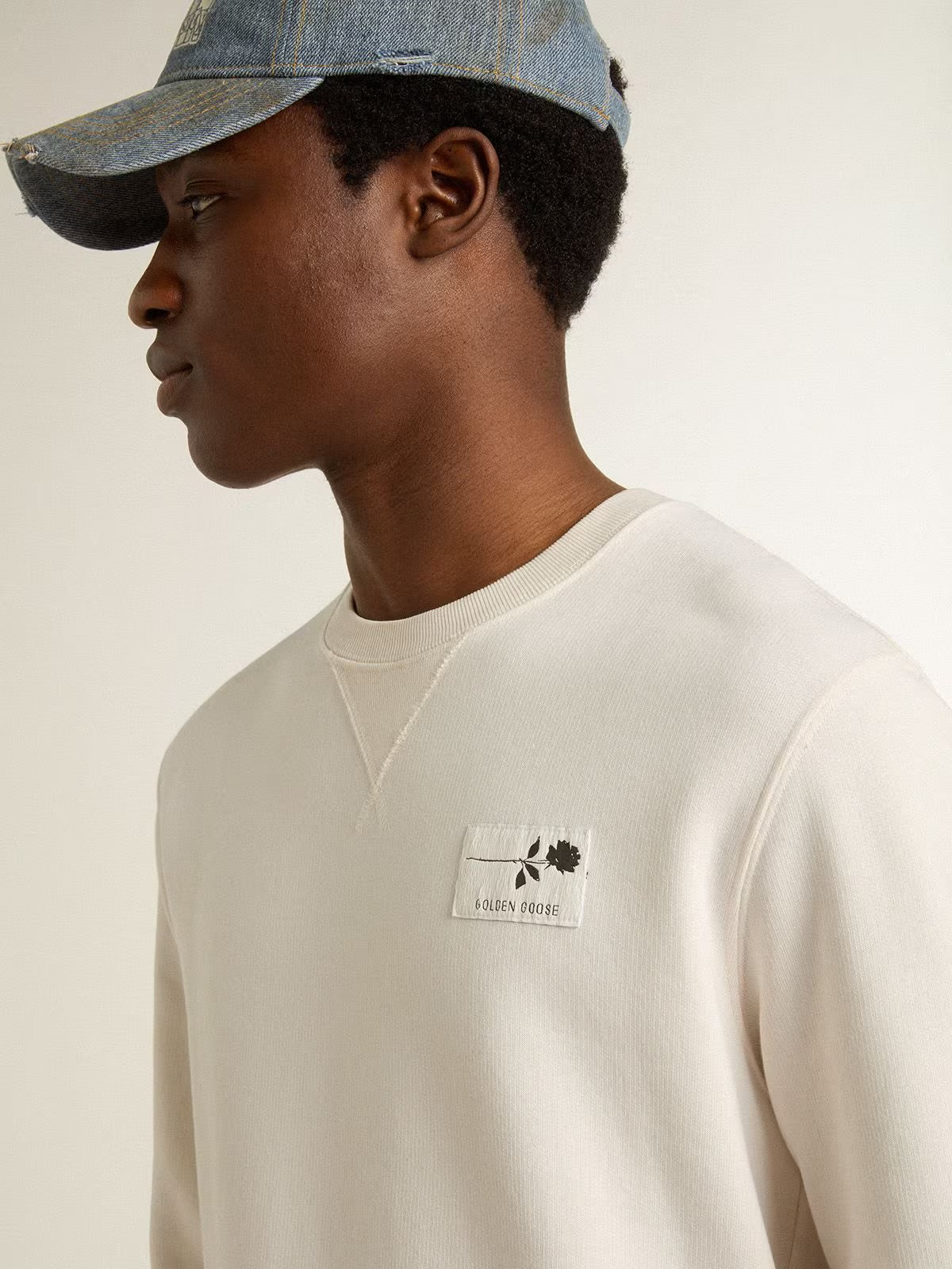 Men's white cotton sweatshirt with print on the back