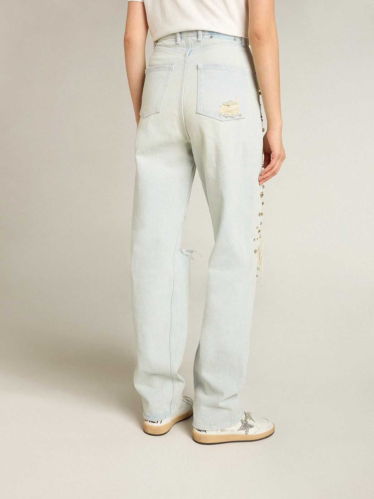 Women'S Bleached Jeans With Cabochon Crystals