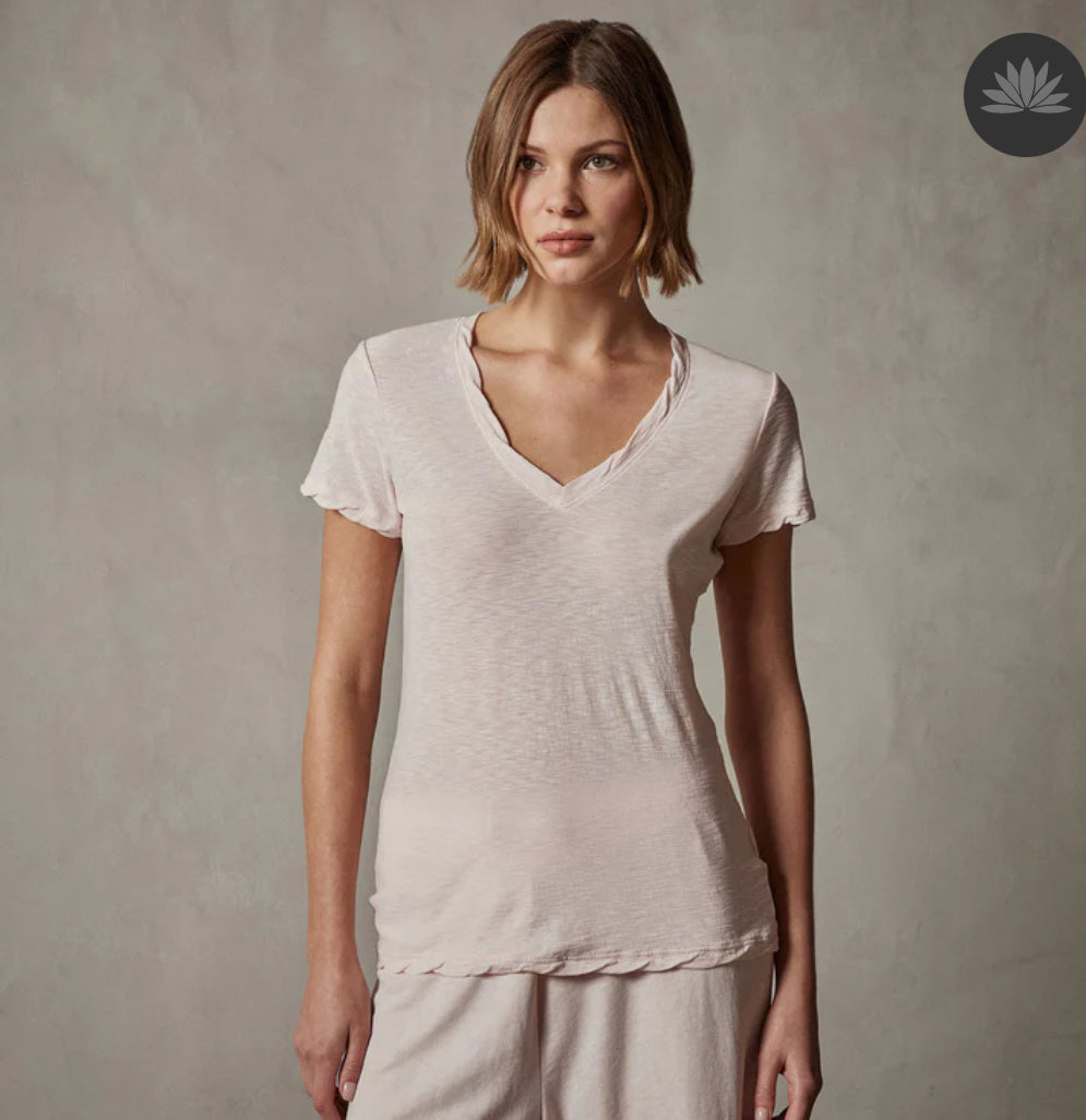 Sheer Slub Casual V Neck