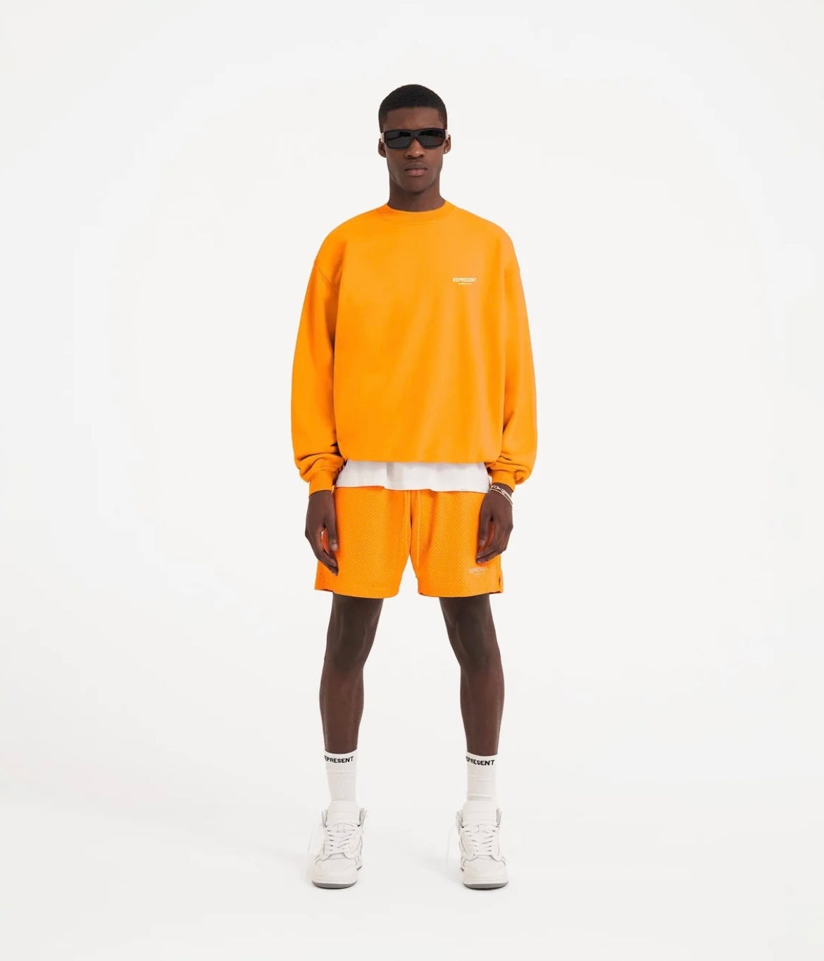 Neon Orange Logo Print Mesh Bermuda Shorts