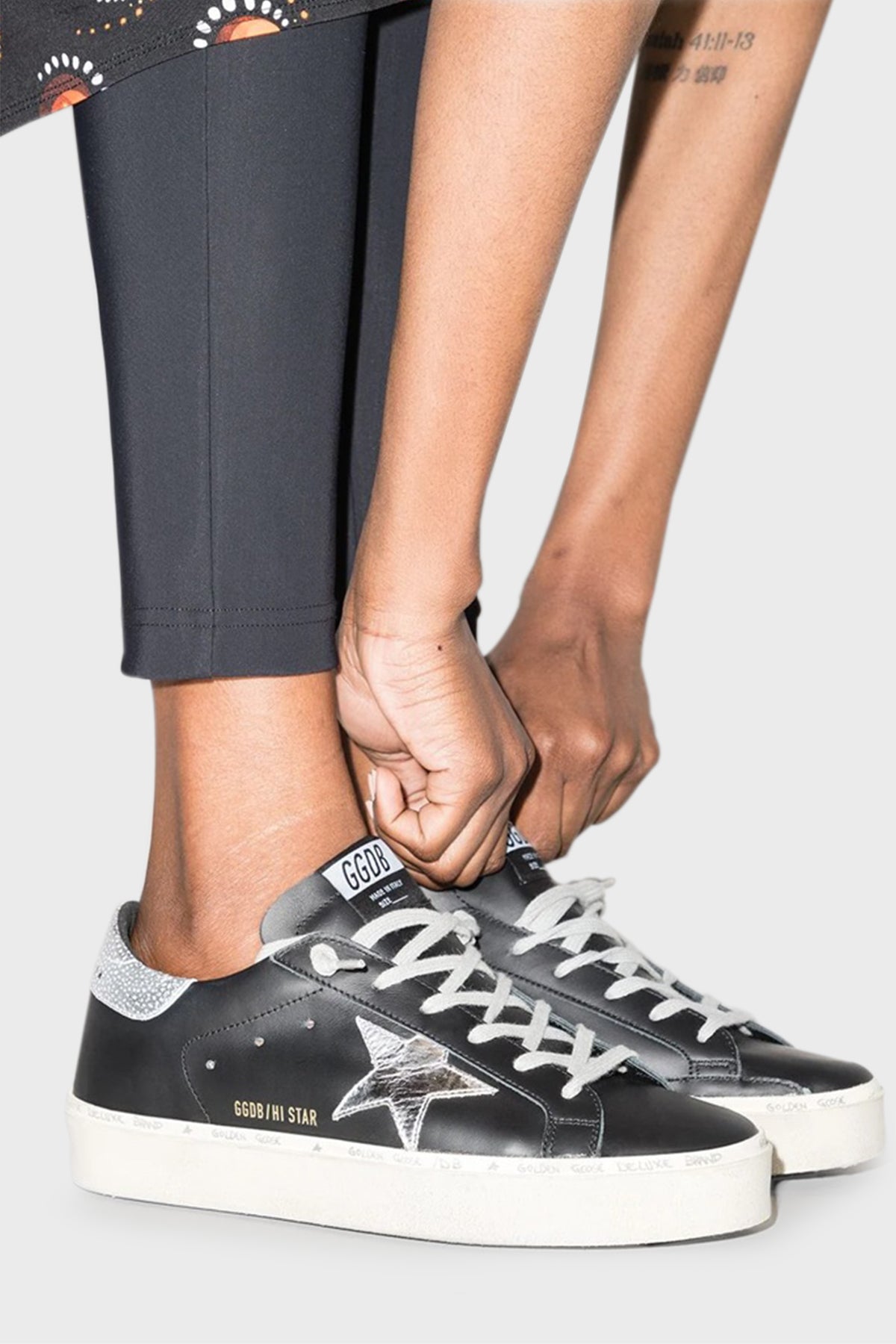 Women'S Hi Star In Black Leather With Silver Laminated Leather Star