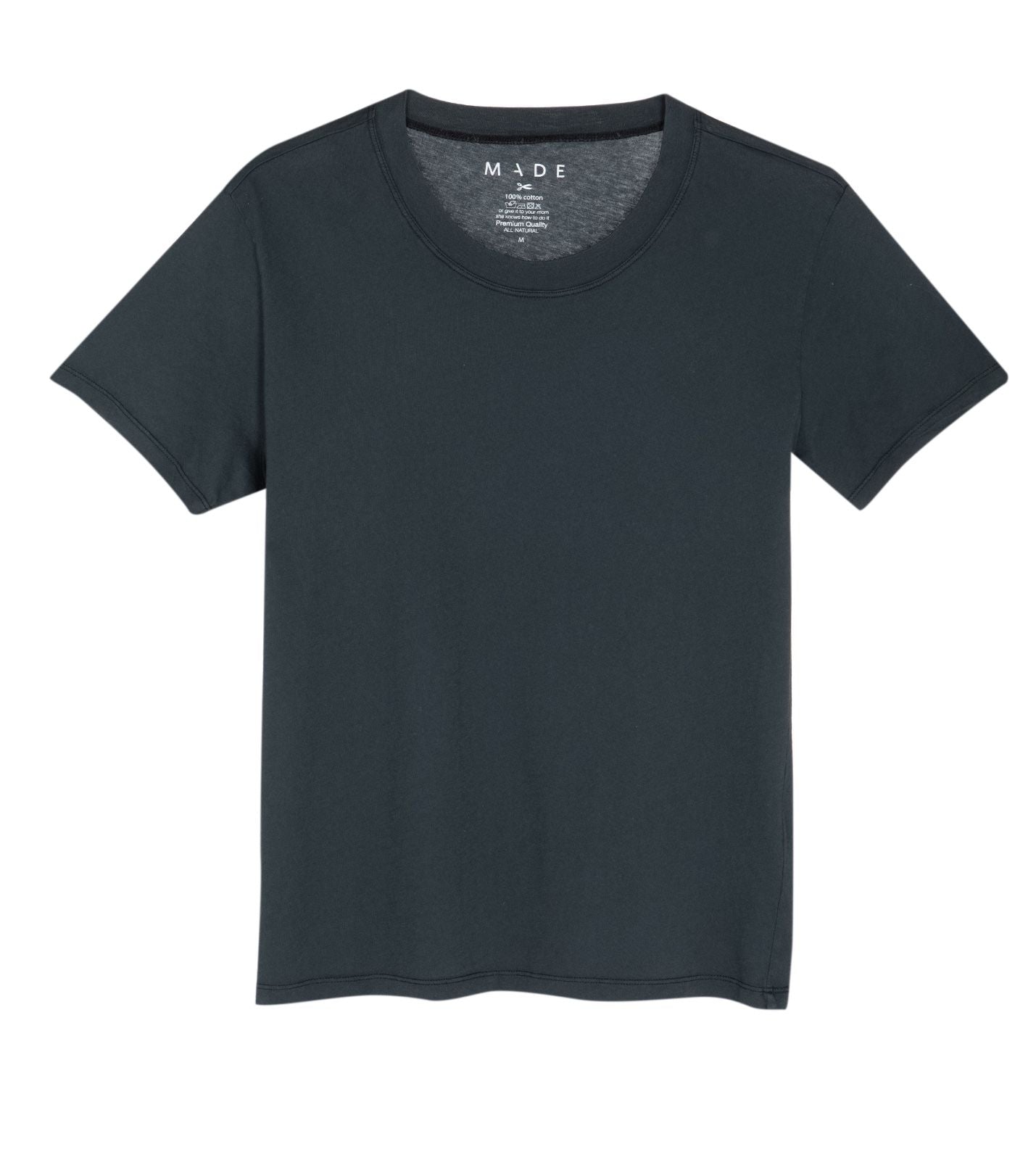 Woman Made O-Neck Cotton Tee -Black