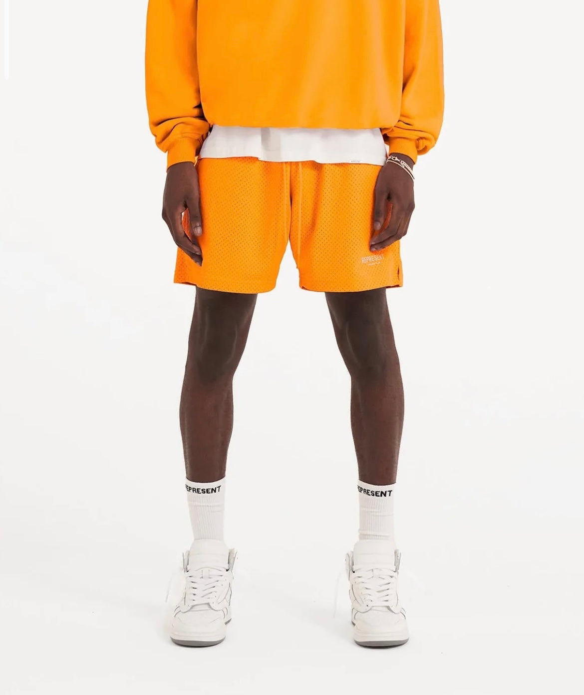 Neon Orange Logo Print Mesh Bermuda Shorts