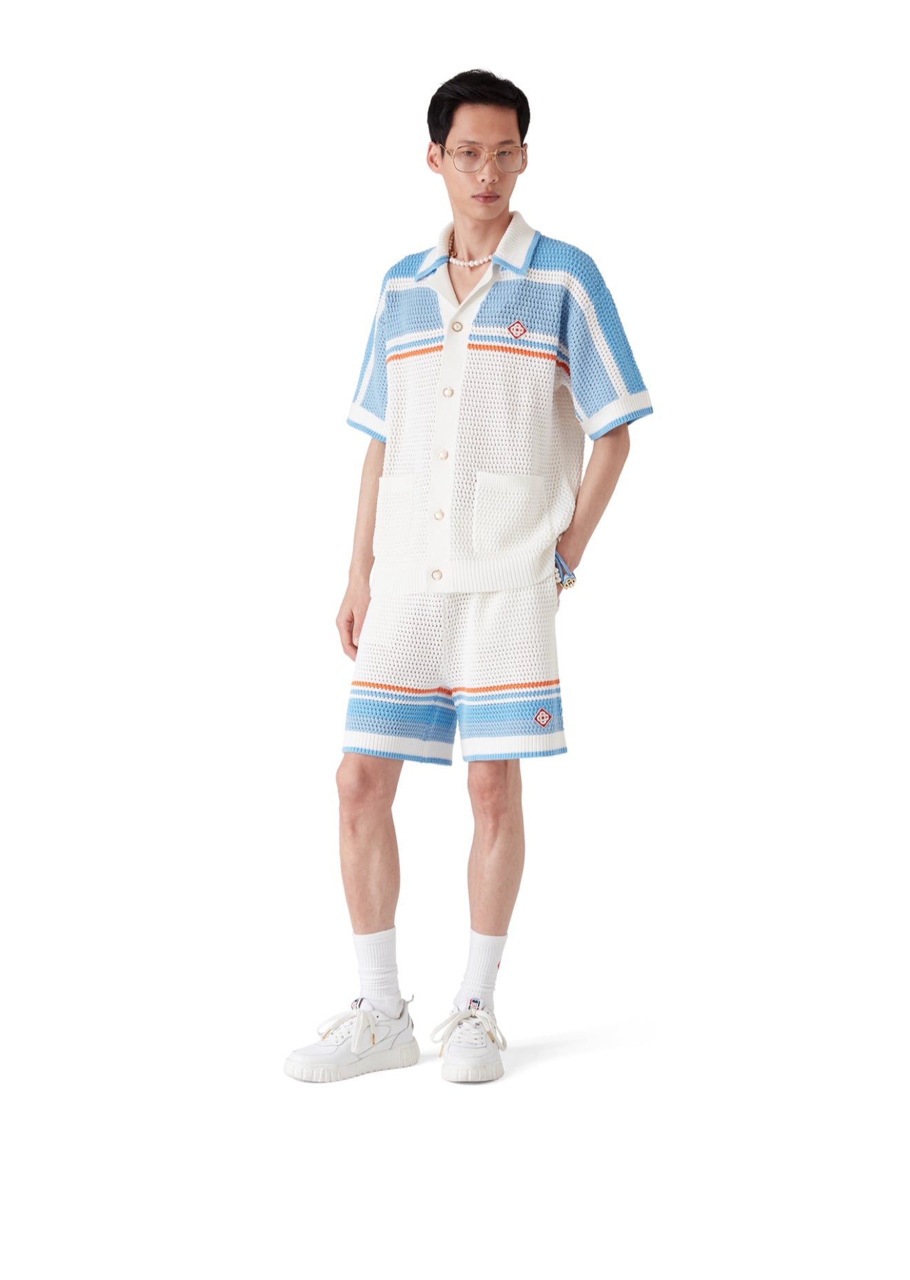 Cotton crochet short sleeve shirt