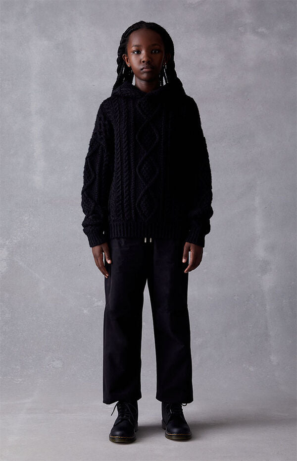 Kids Cable Knit Hood - Jet Black