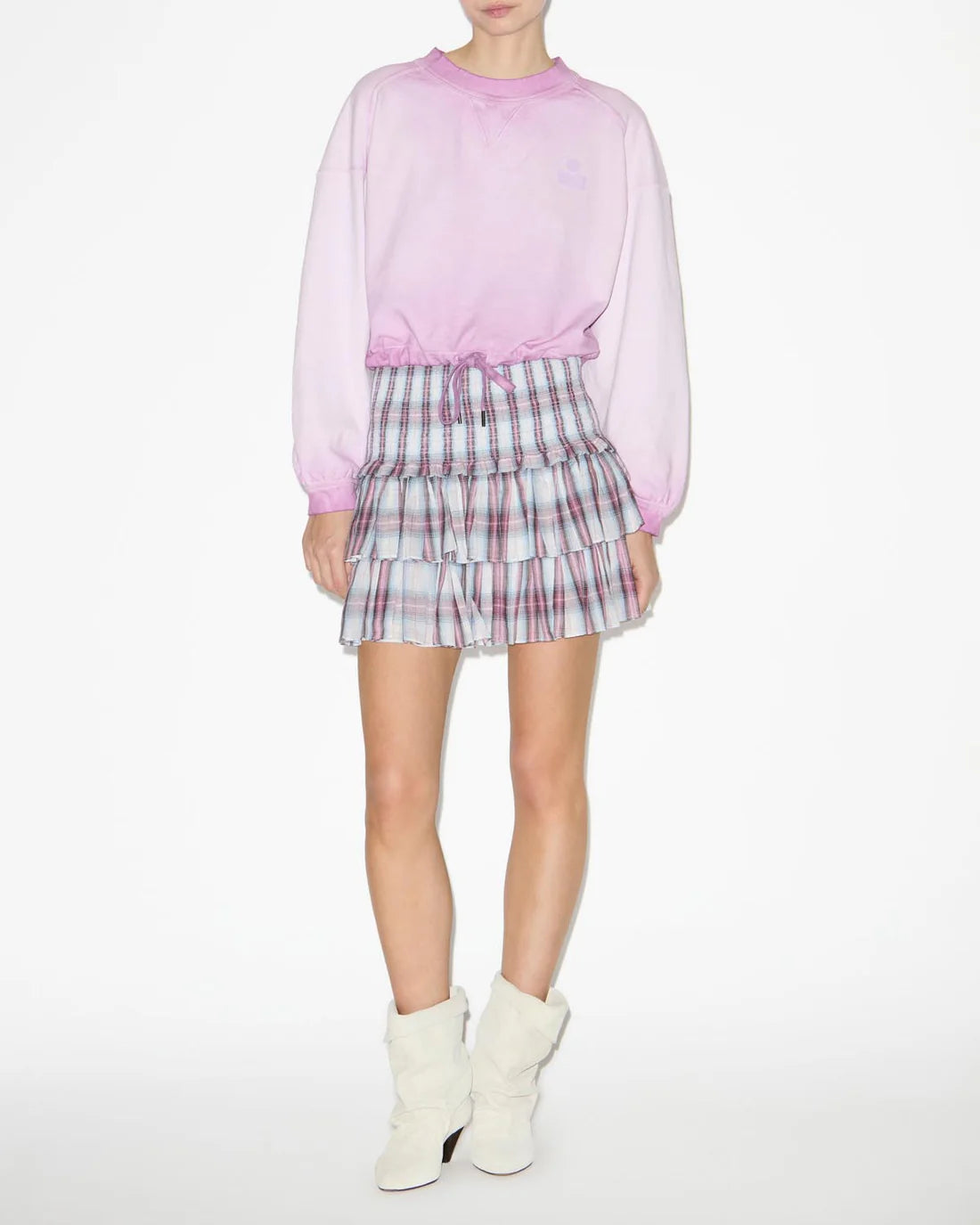 Naomi Checkered Skirt In Smocked Cotton Voile