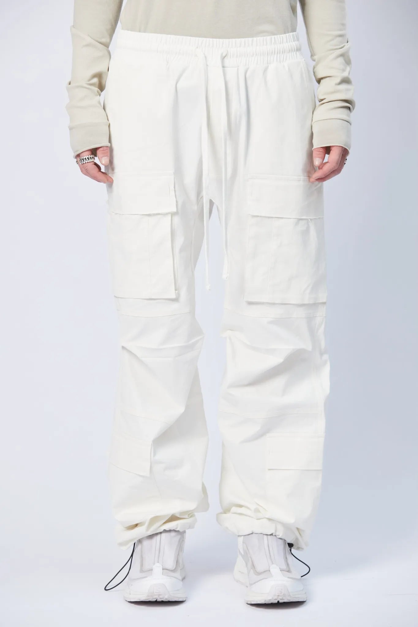 Nylon Pockets Oversized Trousers - Cream