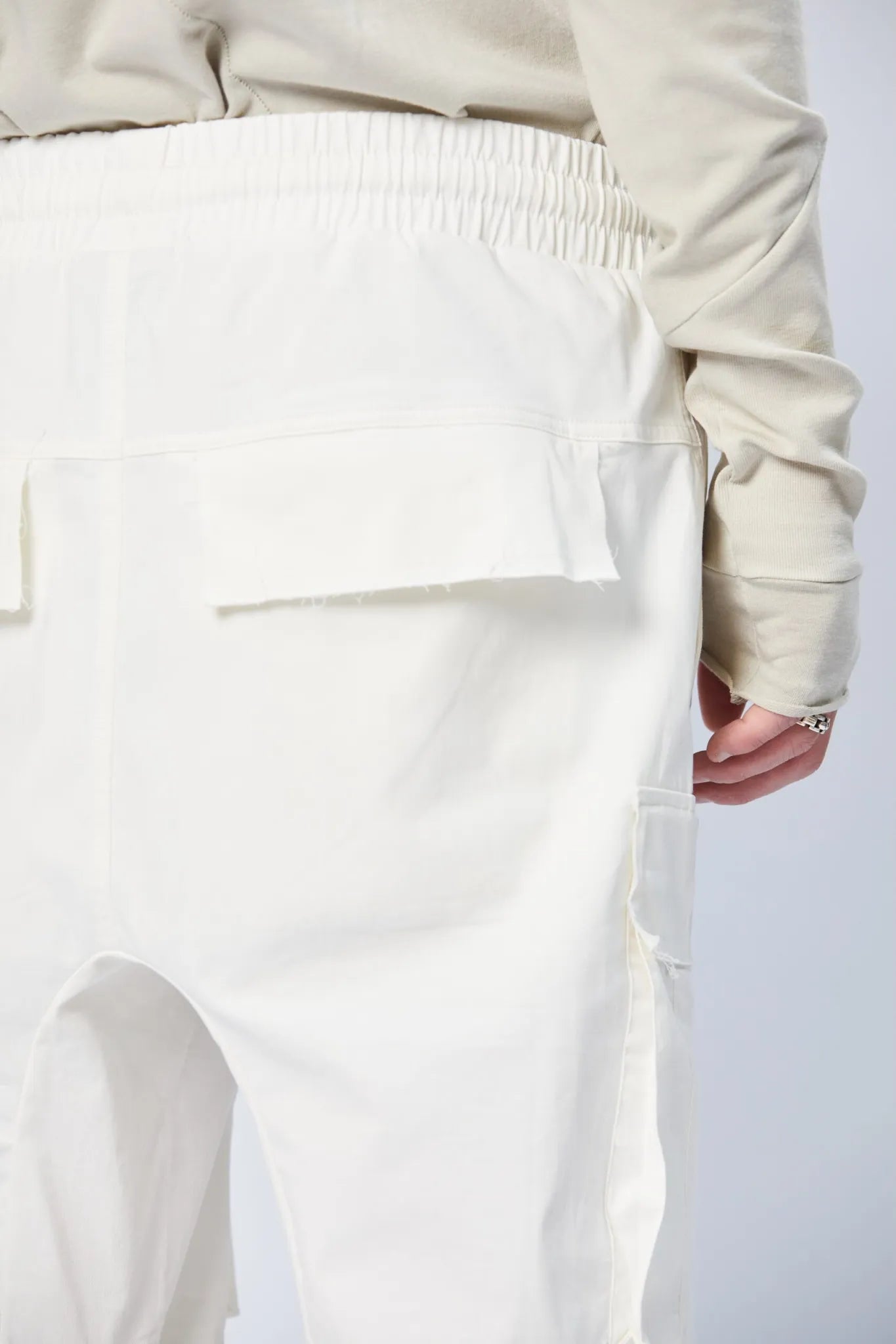 Nylon Pockets Oversized Trousers - Cream