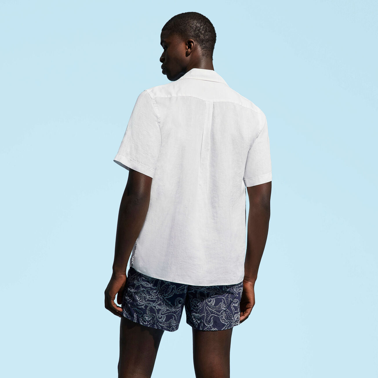 Men bowling linen shirt solid