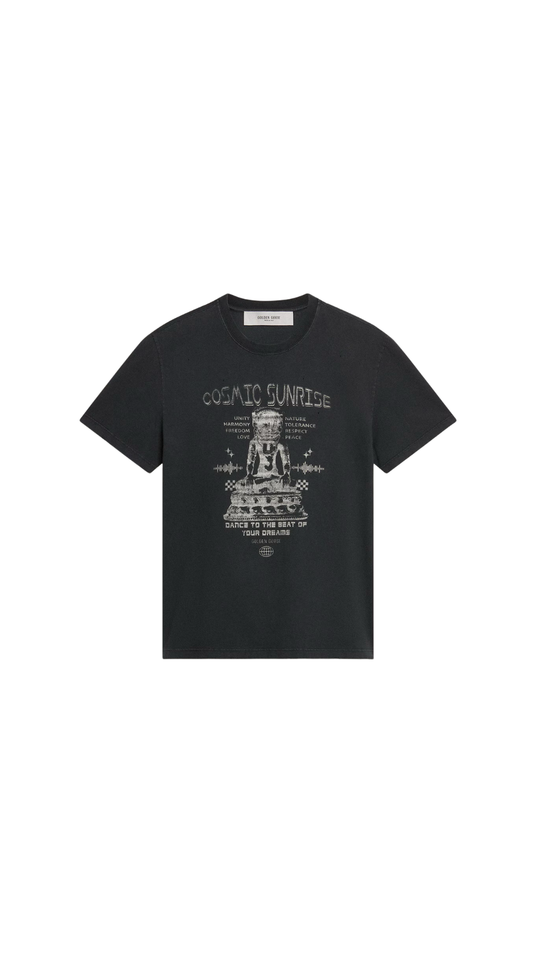 Men’s worn-black cotton t-shirt with print