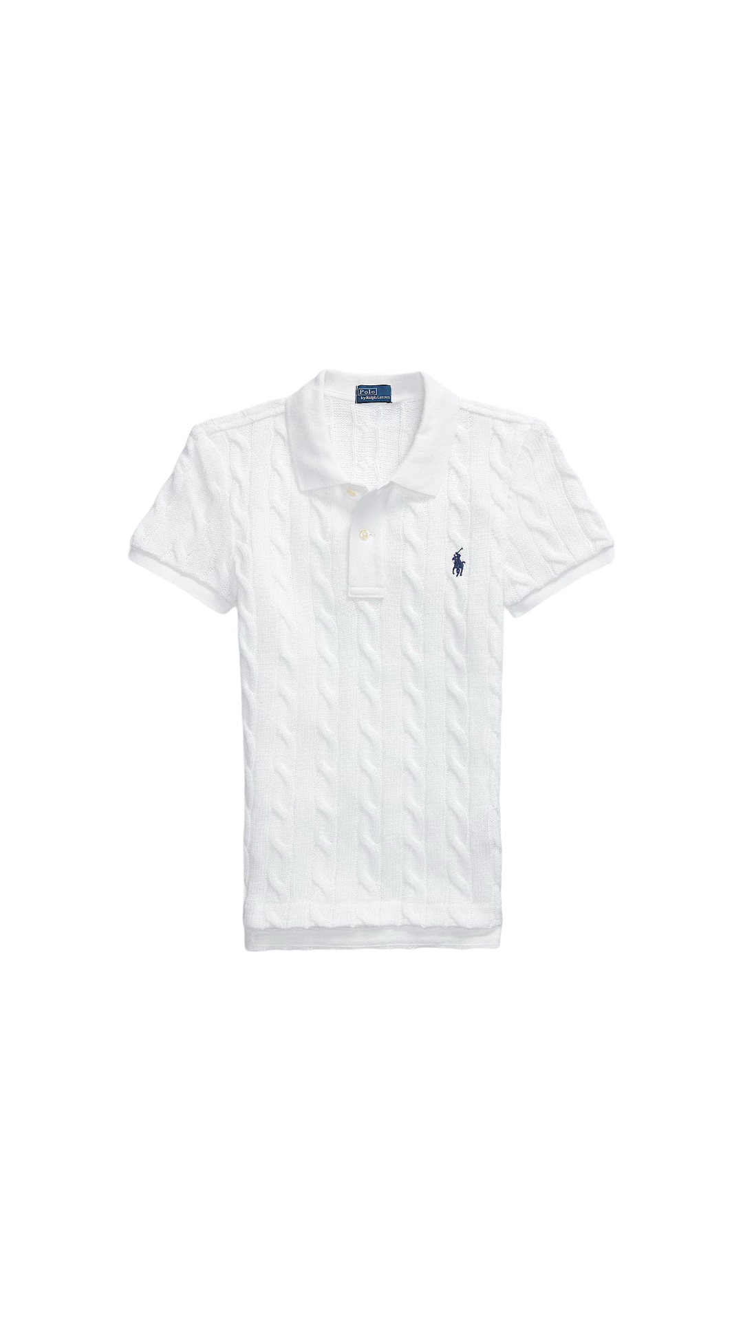 Cable knit white polo shirt