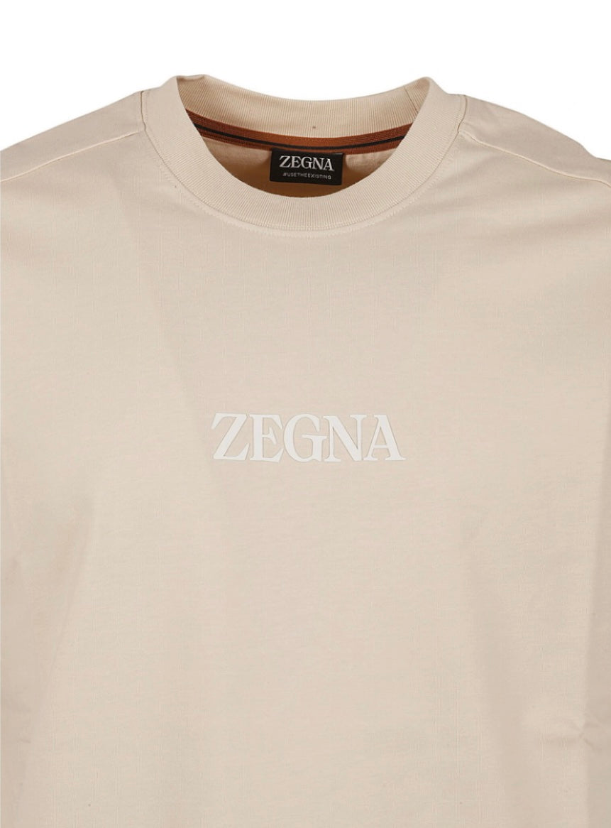 Jersey Logo Print T Shirt - Beige