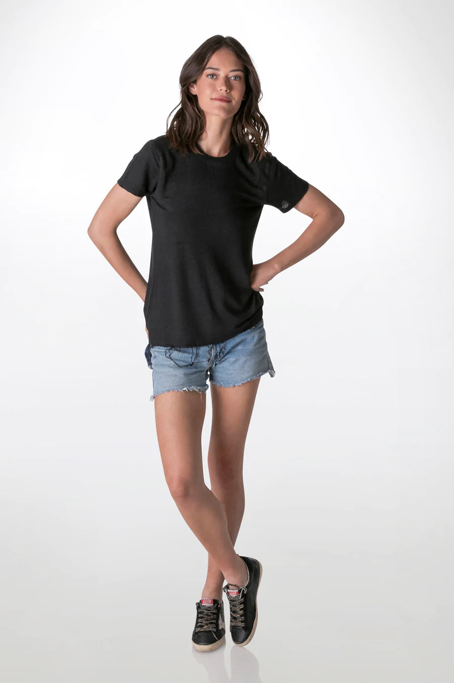 Crew Neck Linen T-Shirt Black/Grey
