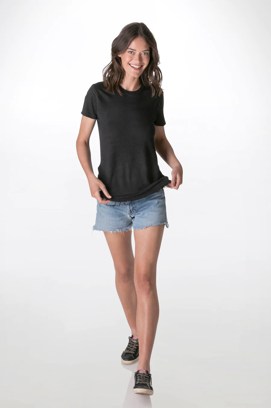 Crew Neck Linen T-Shirt Black/Grey