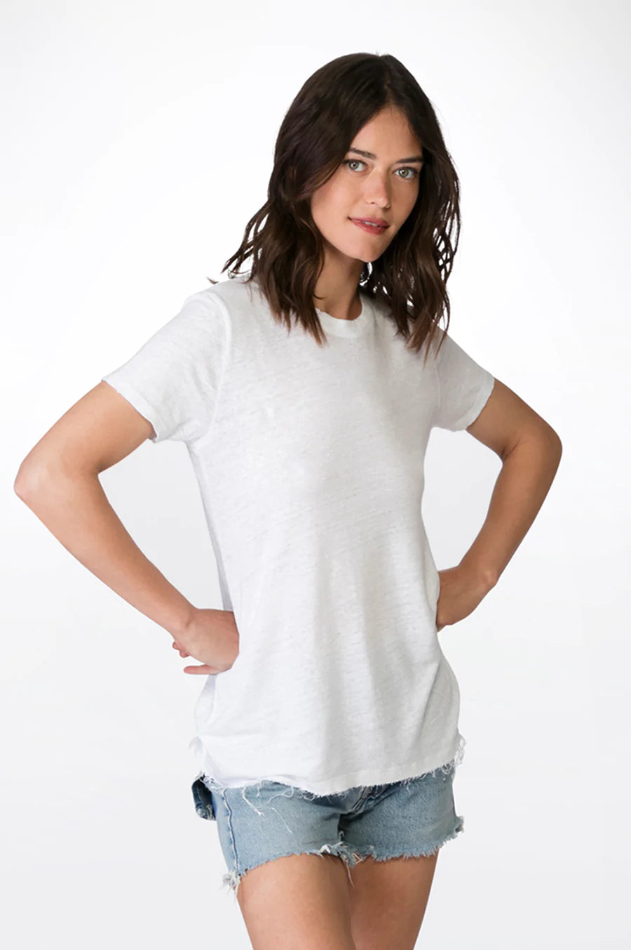 Crew Linen Neck T-Shirt White