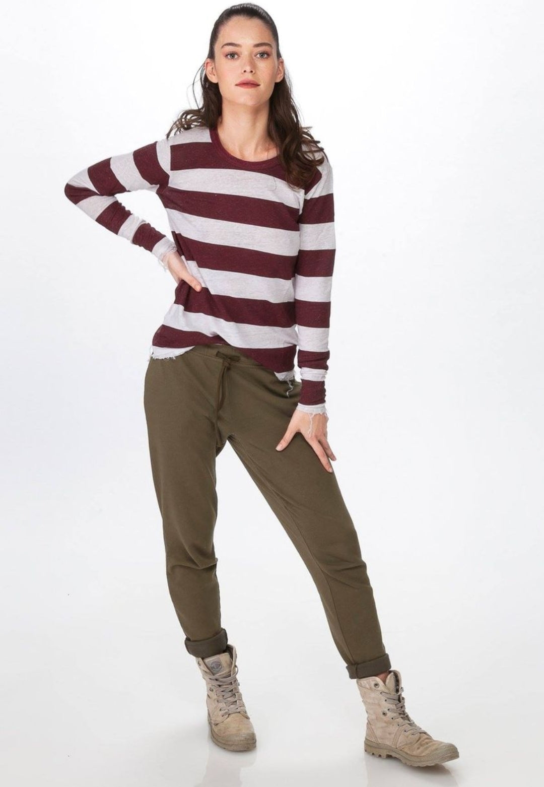 Linen Lonf Sleeve Stripes Red And White