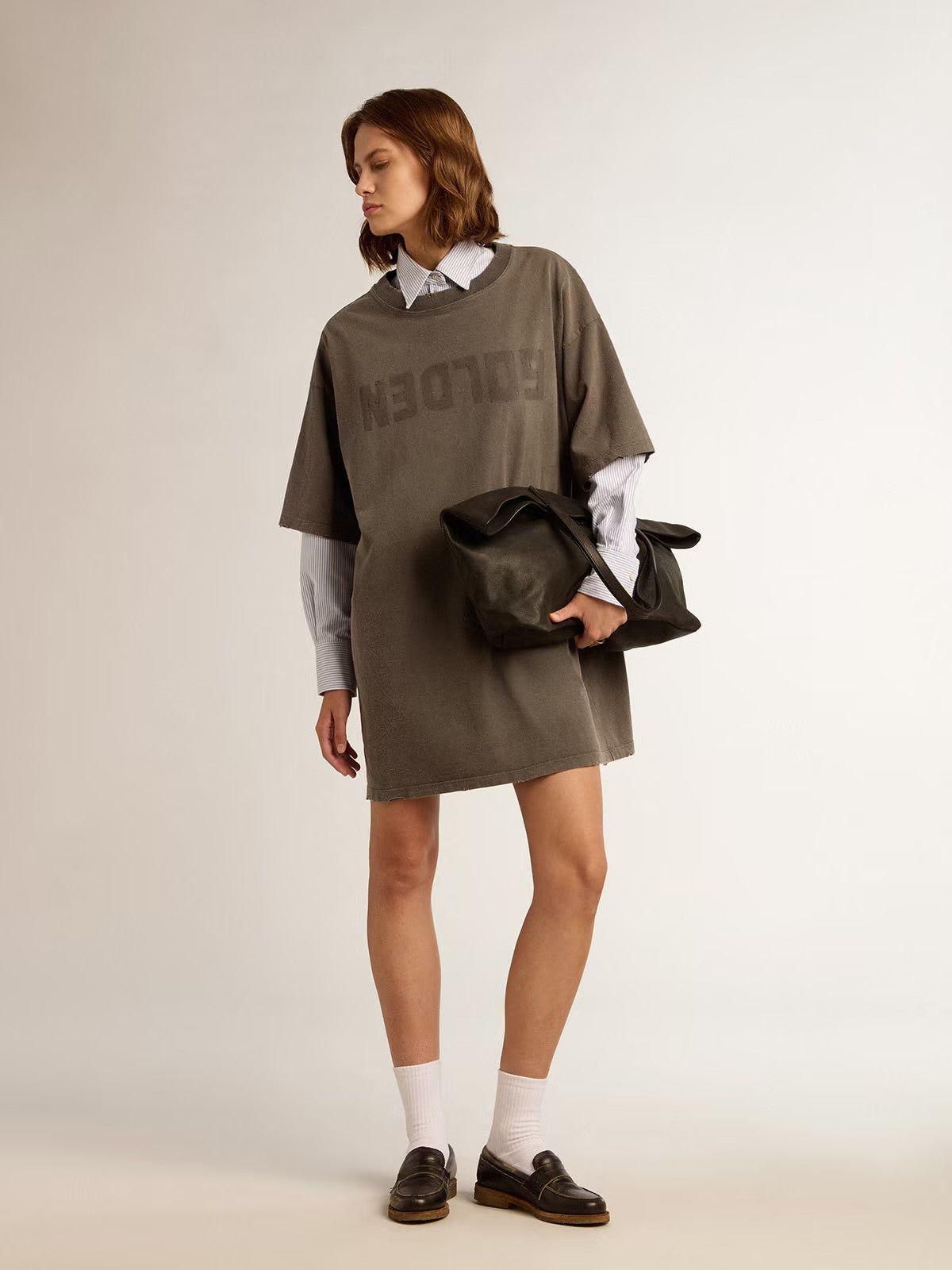 Woman’s grey t-shirt dress