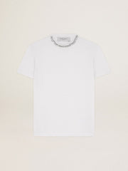 Women's white T-shirt with cabochon crystals