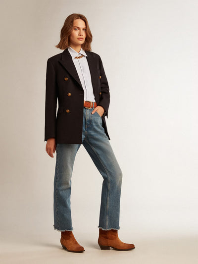 Women'S Cropped Flared Jeans With Medium Wash