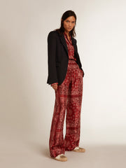Woman’s burgundy joggers with paisley print
