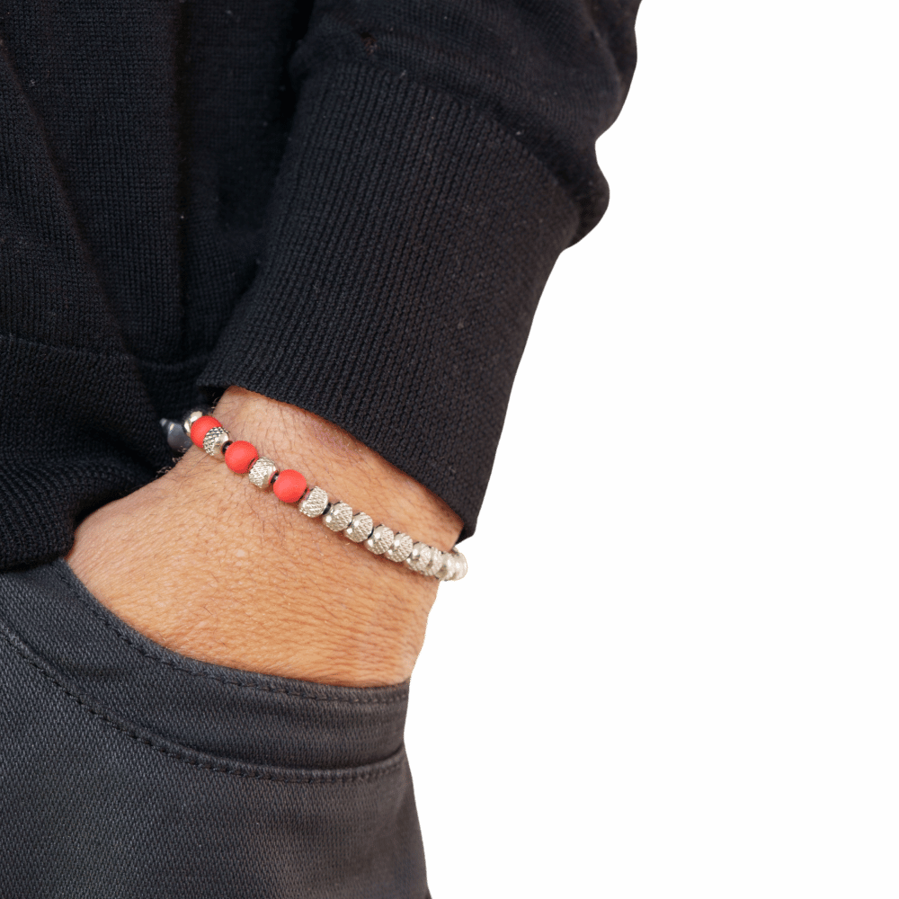 Rudraksh Steel Dark Red Bracelet