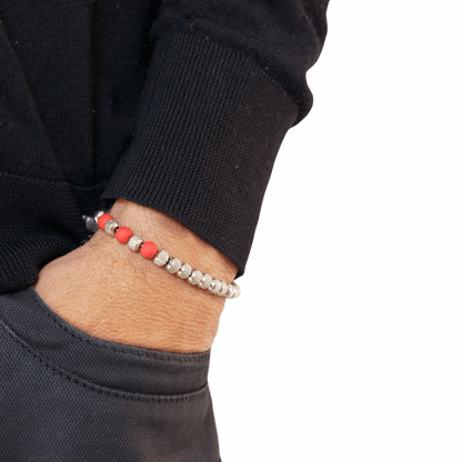 Rudraksh Steel Dark Red Bracelet