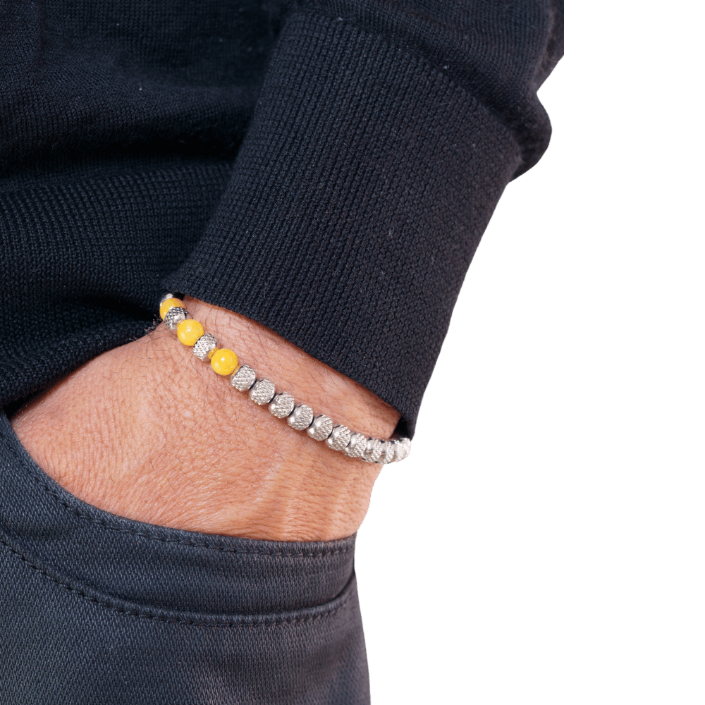 Rudraksh Steel Yellow Bracelet