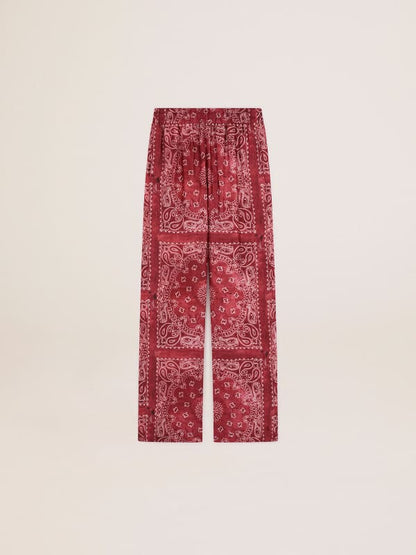 Woman’s burgundy joggers with paisley print