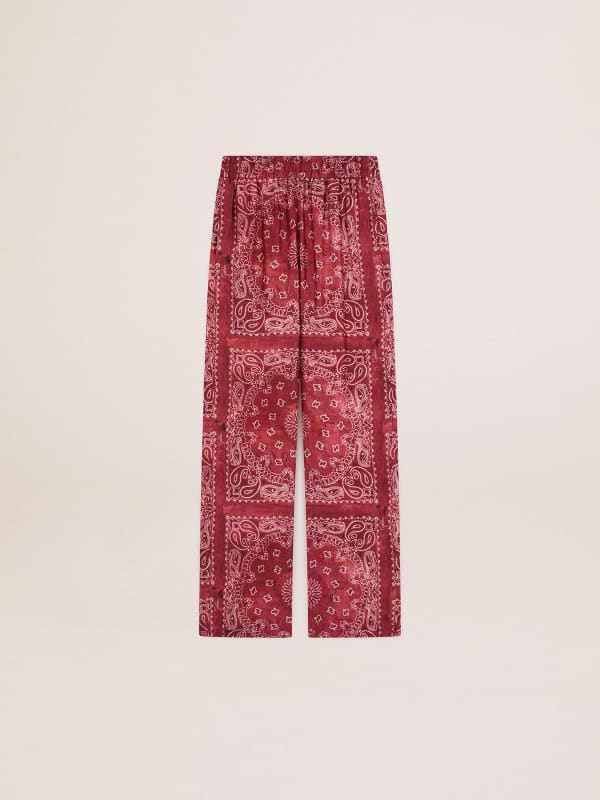 Woman’s burgundy joggers with paisley print