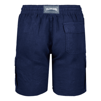 Man Navy Linen Bermuda Shorts