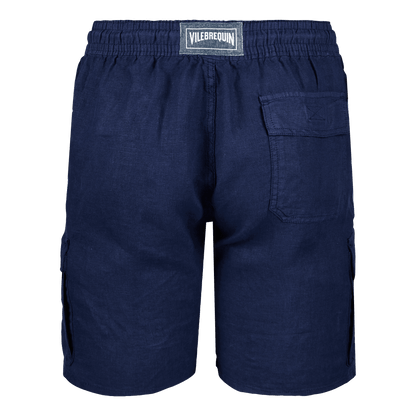 Man navy linen Bermuda shorts