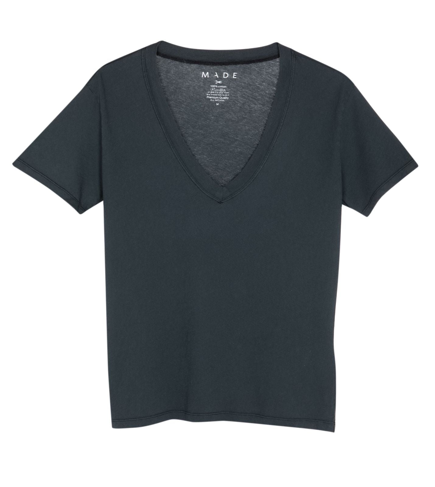 Woman made v-neck cotton tee -black