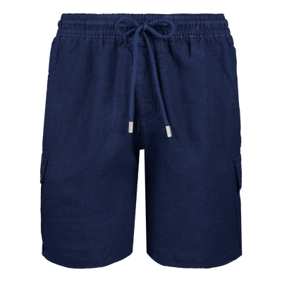Man Navy Linen Bermuda Shorts