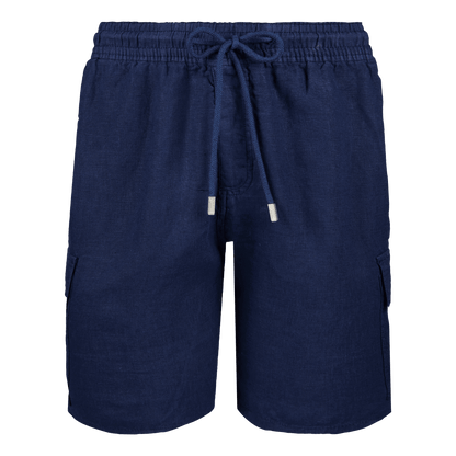 Man navy linen Bermuda shorts