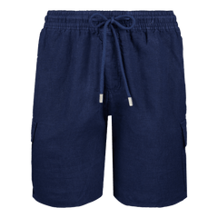 Man navy linen Bermuda shorts