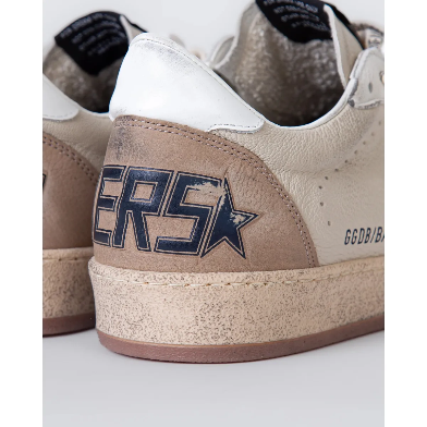 GOLDEN GOOSE BALLSTAR LEATHER AND SUEDE SNEAKERS IN CREAM, WHITE, LIGHT GREY AND MARBLE