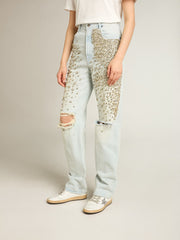 Women's bleached jeans with cabochon crystals